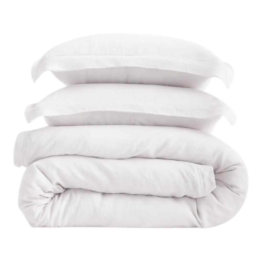 Quince European Linen Double Flange Duvet Cover Set in White